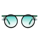 Sunglasses Green Round Futuristic Double Frame