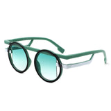 Sunglasses Green Round Futuristic Double Frame