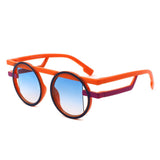 Sunglasses Orange Round Futuristic Double Frame