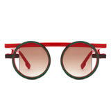 Sunglasses Red Green Round Futuristic Double Frame