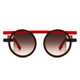Sunglasses Red Round Futuristic Double Frame