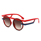Sunglasses Red Round Futuristic Double Frame
