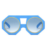 Sunglasses Blue Geometric Chunky Round for Women