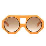Sunglasses Orange Geometric Chunky Round for Women
