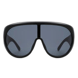 Sunglasses Black Retro Rounded Visor for Women