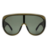 Sunglasses Green Retro Rounded Visor for Women