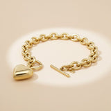 Gold 18K Steel Toggle Heart Rolo Chain Bracelet