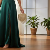 Clutch Gold Rhinestone Fringe Heart Hardcase Bag