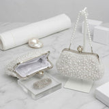 White Pearl Hand Sewn Bridal Clutch Evening Bag
