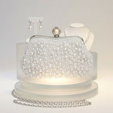 White Pearl Hand Sewn Bridal Clutch Evening Bag