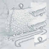White Pearl Hand Sewn Bridal Clutch Evening Bag