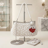 DST White Pearl Clutch with 1913 and Flower Charms