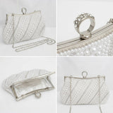 White Pearl Rhinestone Hand Sewn Evening Clutch