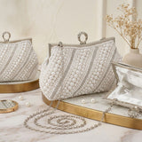 White Pearl Rhinestone Hand Sewn Evening Clutch