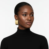 18K Gold Steel Curved Rectangle Disc Stud Earrings