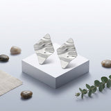 Stud Silver Stainless Steel Wavy Diamond Earrings