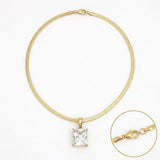 18k Gold Steel Radiant Cut CZ Pendant Necklace