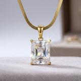 18k Gold Steel Radiant Cut CZ Pendant Necklace