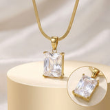 18k Gold Steel Radiant Cut CZ Pendant Necklace