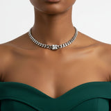 Stainless  Steel Princess CZ Cuban Chain Necklace