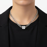 Stainless  Steel Princess CZ Cuban Chain Necklace