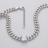 Stainless  Steel Princess CZ Cuban Chain Necklace