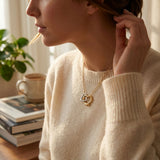 18k Gold Steel Double Heart Pendant Necklace