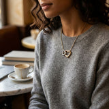 18k Gold Steel Double Heart Pendant Necklace