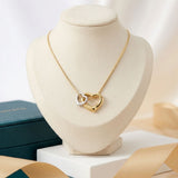 18k Gold Steel Double Heart Pendant Necklace