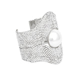 Cuff Gatsby Era Ornate Stone Pearl Silver Bracelet