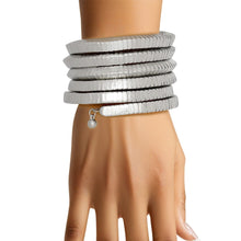 Load image into Gallery viewer, Bangle Silver Coiled Tubogas Style Spring Bracelet
