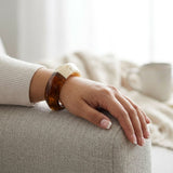 Bangle Two Tone Amber and Ivory Resin Bracelet
