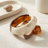 Bangle Two Tone Amber and Ivory Resin Bracelet