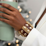 Stretch Vintage Brown Resin and Gold Stud Bracelet