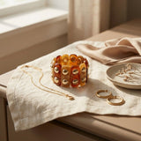 Stretch Vintage Brown Resin and Gold Stud Bracelet