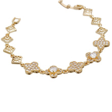 Load image into Gallery viewer, Tennis Bracelet Gold Brass CZ Clover Link Chain
