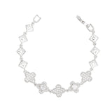 Tennis Bracelet Silver Brass CZ Clover Link Chain