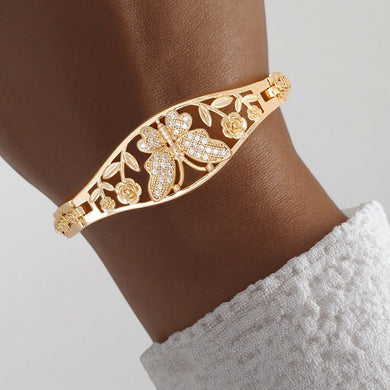 Tennis Bracelet Gold Brass CZ Butterfly Link Chain