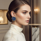 Stud Die Cut Gold and Blue Denim Rose Earrings