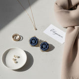 Stud Die Cut Gold and Blue Denim Rose Earrings