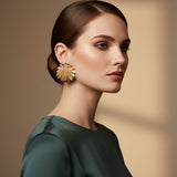 Stud Brown Bead Cluster Wavy Gold Round Earrings