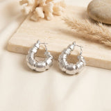 Chunky Silver Textured Segmented Hoop Earrings