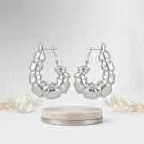 Chunky Silver Textured Segmented Hoop Earrings