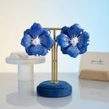 Blue Oversized Stud Painted Petal Flower Earrings