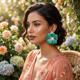Green Oversized Stud Painted Petal Flower Earrings