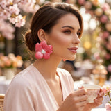 Pink Oversized Stud Painted Petal Flower Earrings