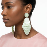 Dangle Lime Green Swirl Shell Disc Resort Earrings