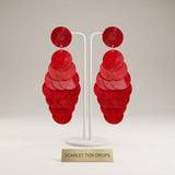 Dangle Red Swirl Shell Disc Resort Earrings