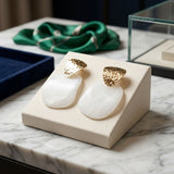 Hammered Gold & White Resin Drop Earrings
