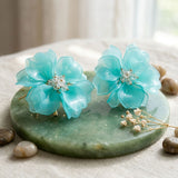 Oversized Aqua Acrylic Petal Flower Stud Earrings
